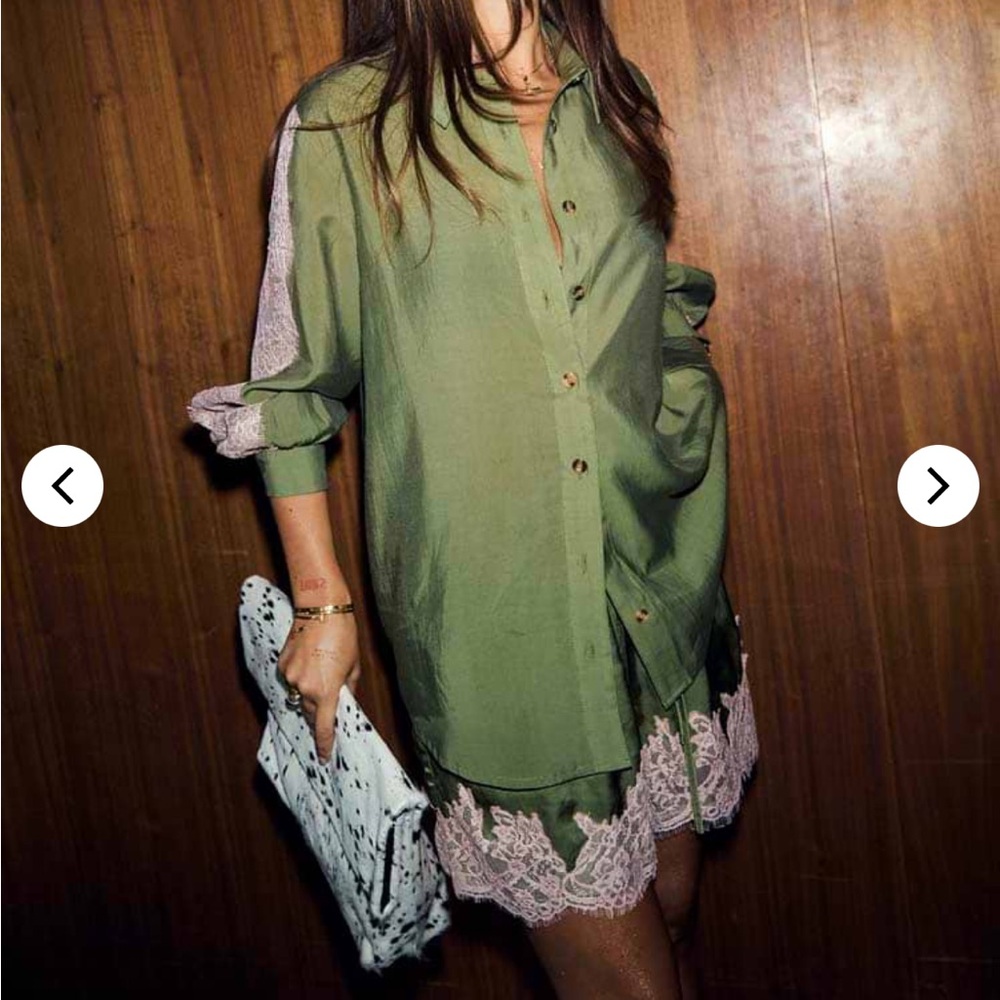 Never Fully Dressed Olive & Pink Lace Marley Shirt